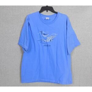 Acapulco Women T Shirt XL Blue Embroidered Dolphins Short Sleeve Lolas